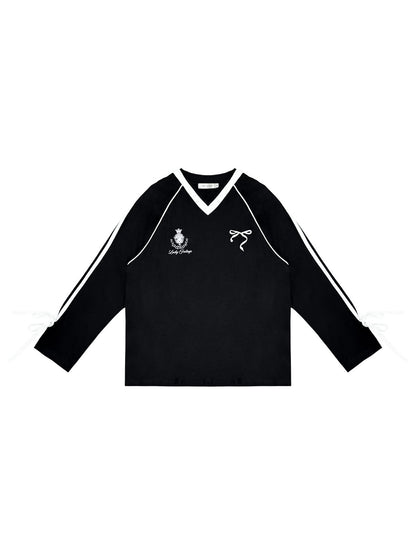 Contrast Bow Long Sleeve Tee