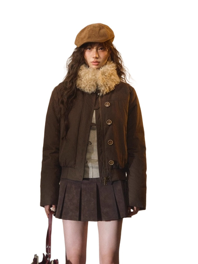 Detachable Fur Collar Fitted Down Jacket