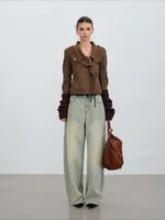 Brown Asymmetric Suede Jacket