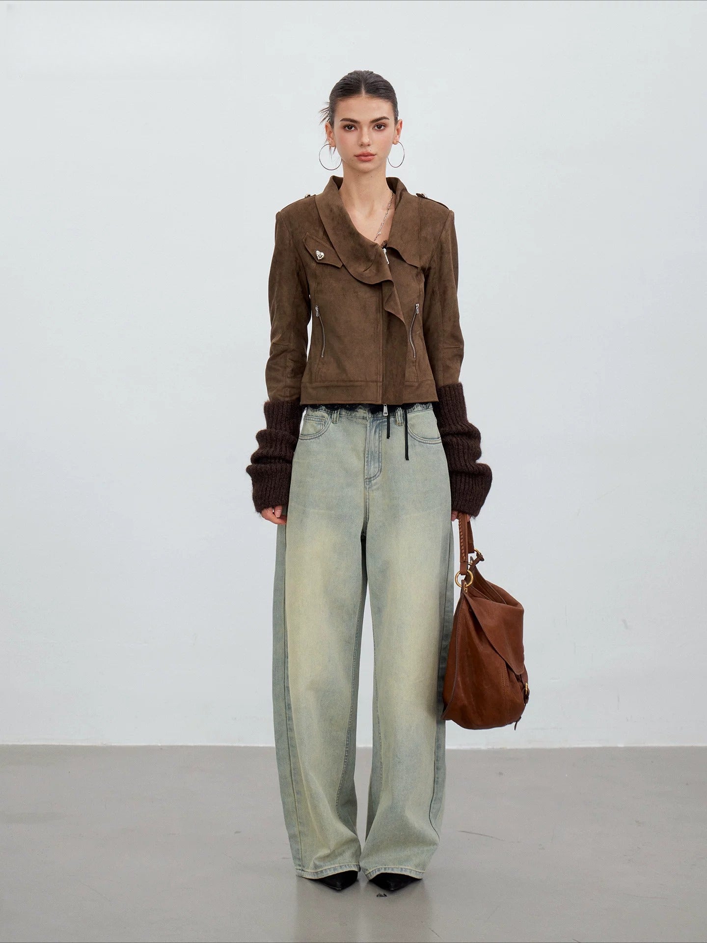 Brown Asymmetric Suede Jacket