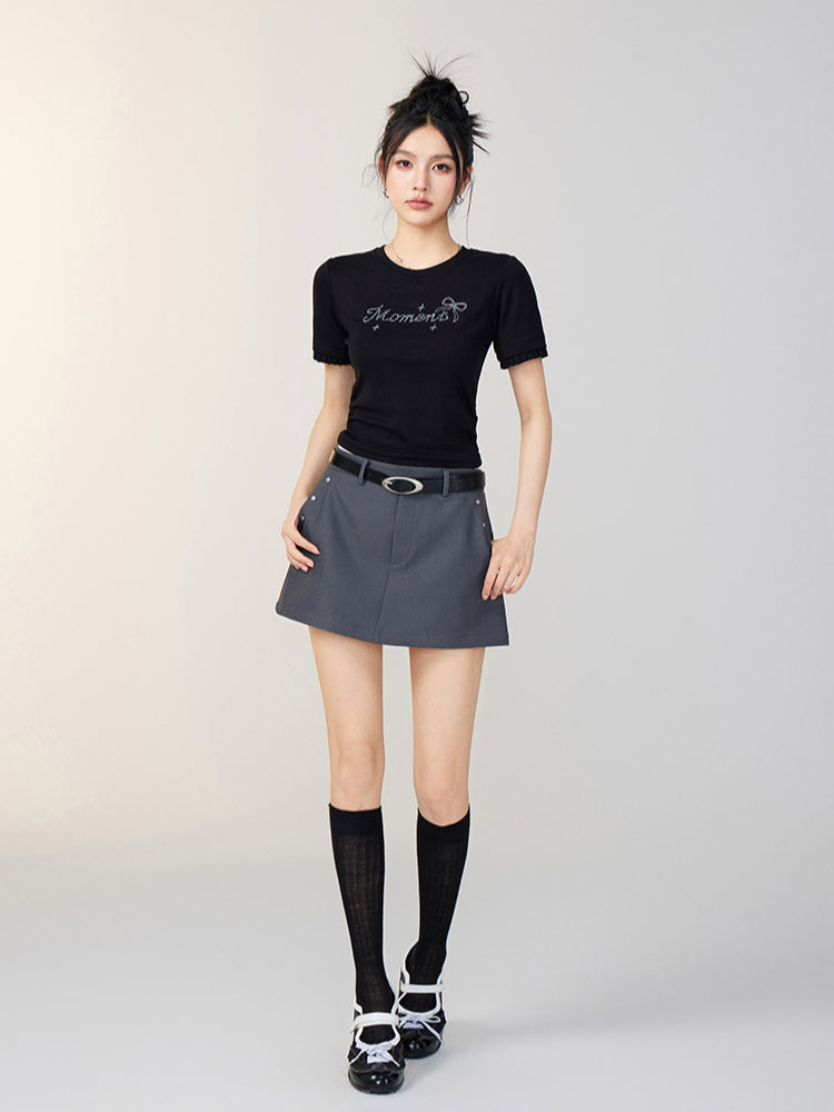 Lace Panel Shoulder Short-Sleeve