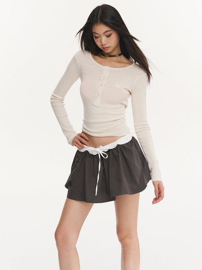 Ribbed Knit Logo Crewneck Top