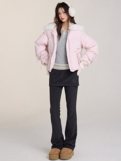 Winter Drawstring Fur Collar Down