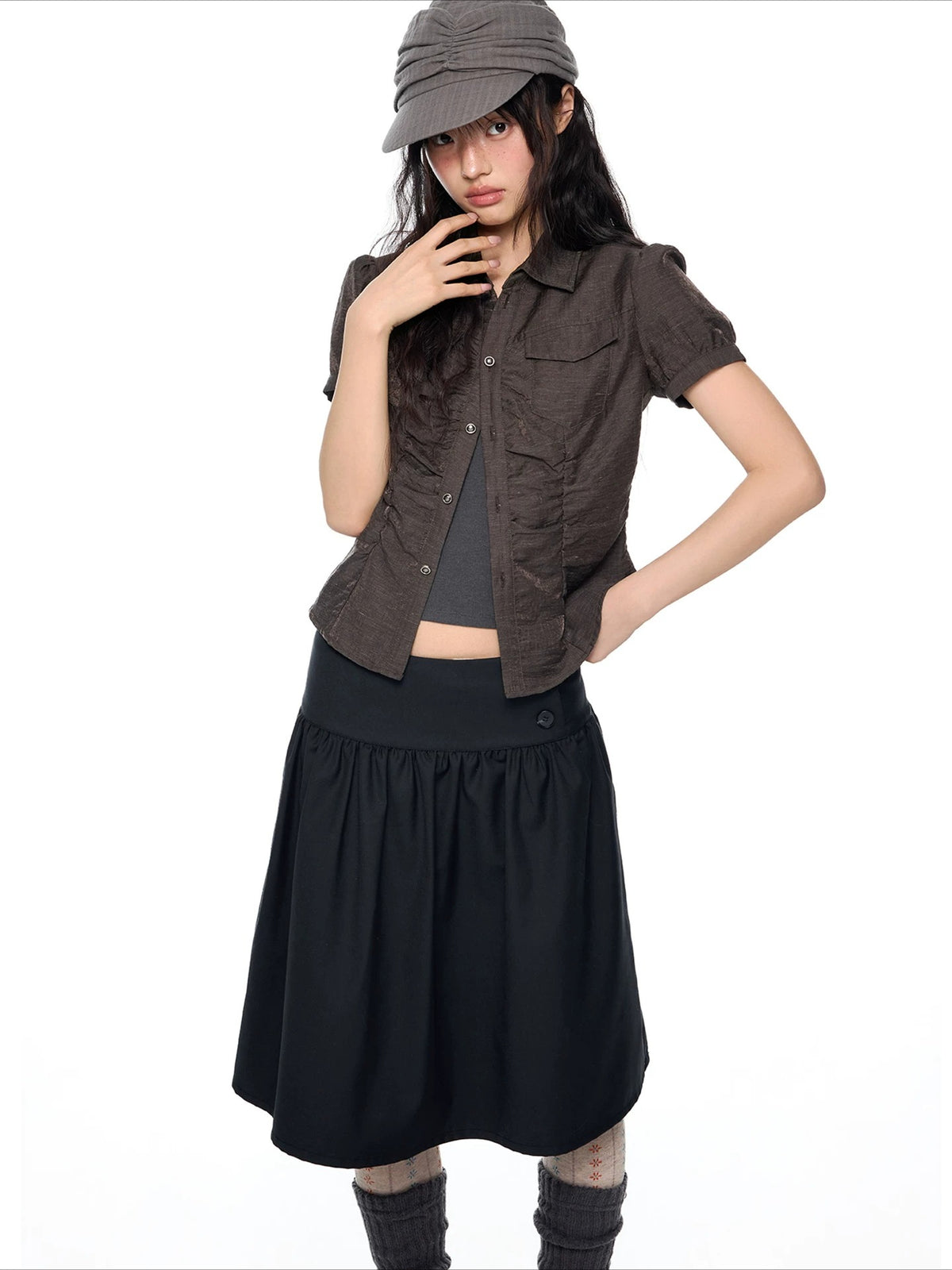 Ruched Puff Sleeve Shirt