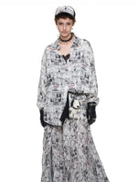 Vintage Newspaper Oversized Satin Shirt