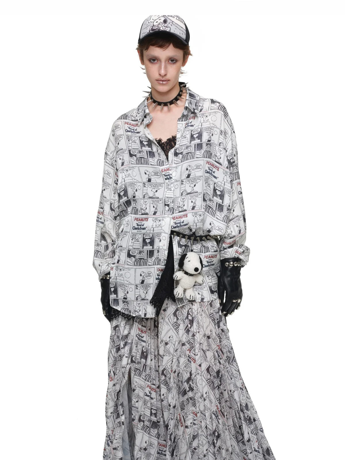 Vintage Newspaper Oversized Satin Shirt