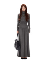 Half-High Collar Ruched A-Line Maxi Dress
