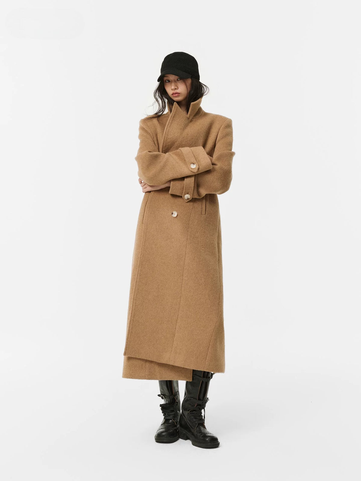 Detachable Knit Shawl Wool-Blend Coat