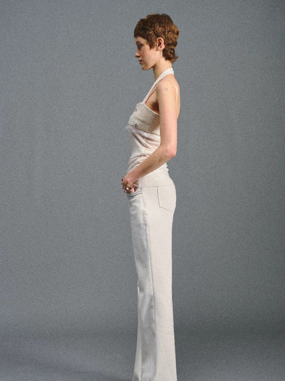 White Low-Rise Flared Pants