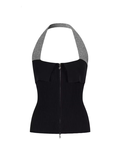 Contrast Zip Halter Top
