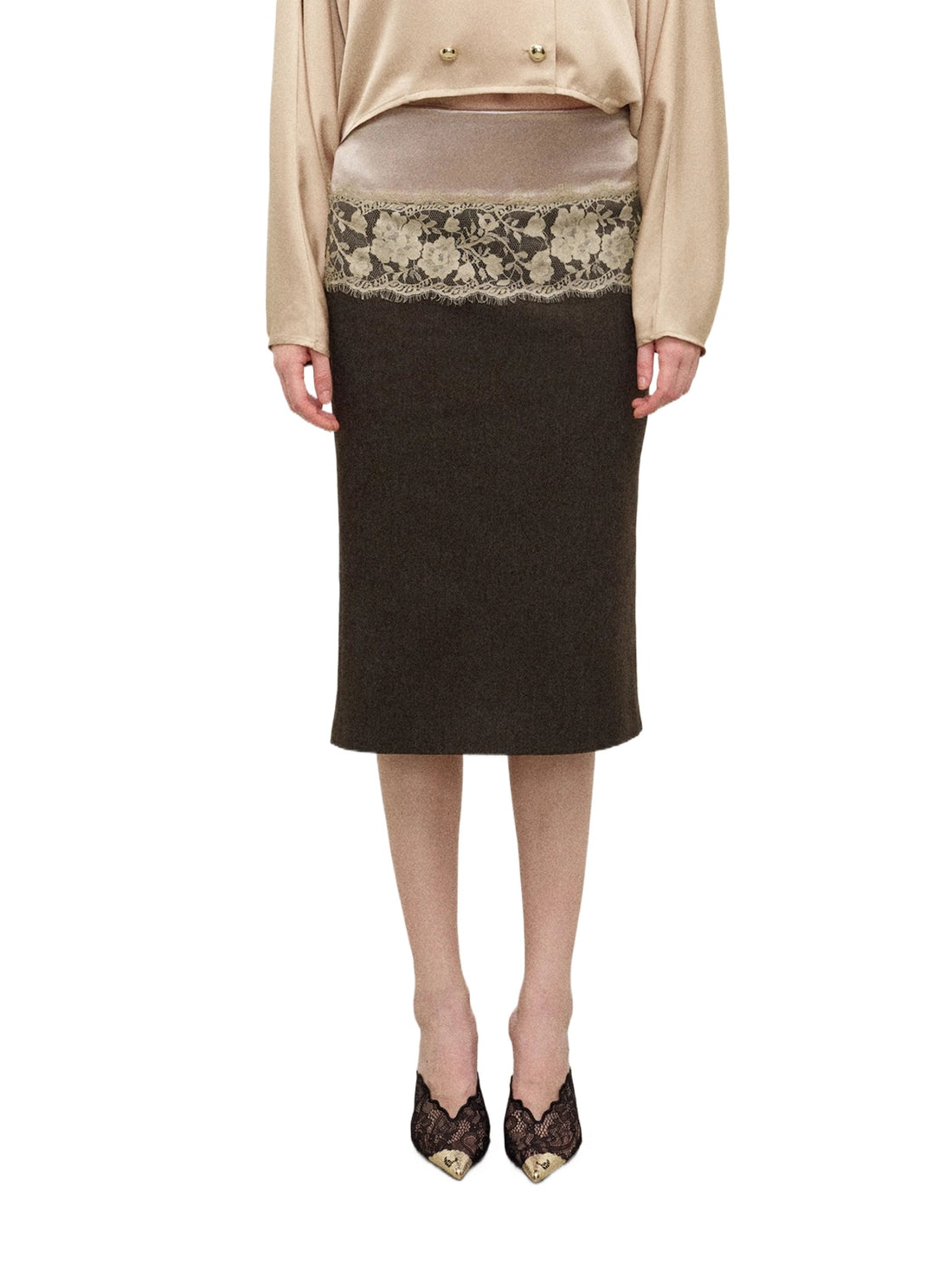 Lace Panel Midi Skirt