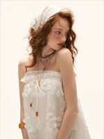 White Floral Appliqué Strapless Mini Dress