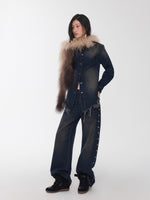 Vintage Washed Frayed-Edge Denim Shirt