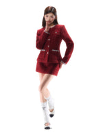 Metallic-Tweed Cinched Jacket Low-Rise Skirt Set