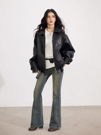 Black Zipper Moto Leather Jacket