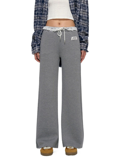 Lace Waist Wide-Leg Sweatpants