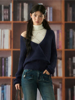 Oversized Deep V-Neck Wool Knit Sweater