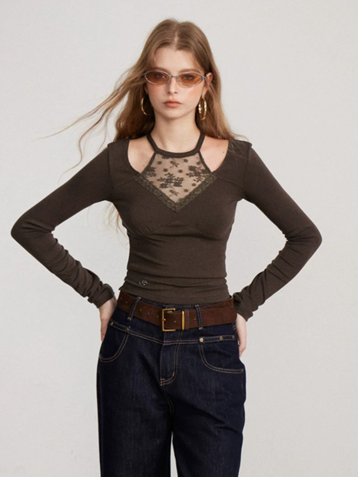 Lace Panel Hollow Base Top