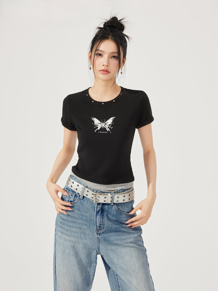 Fake Two-Piece Butterfly Slimming T-Shirt