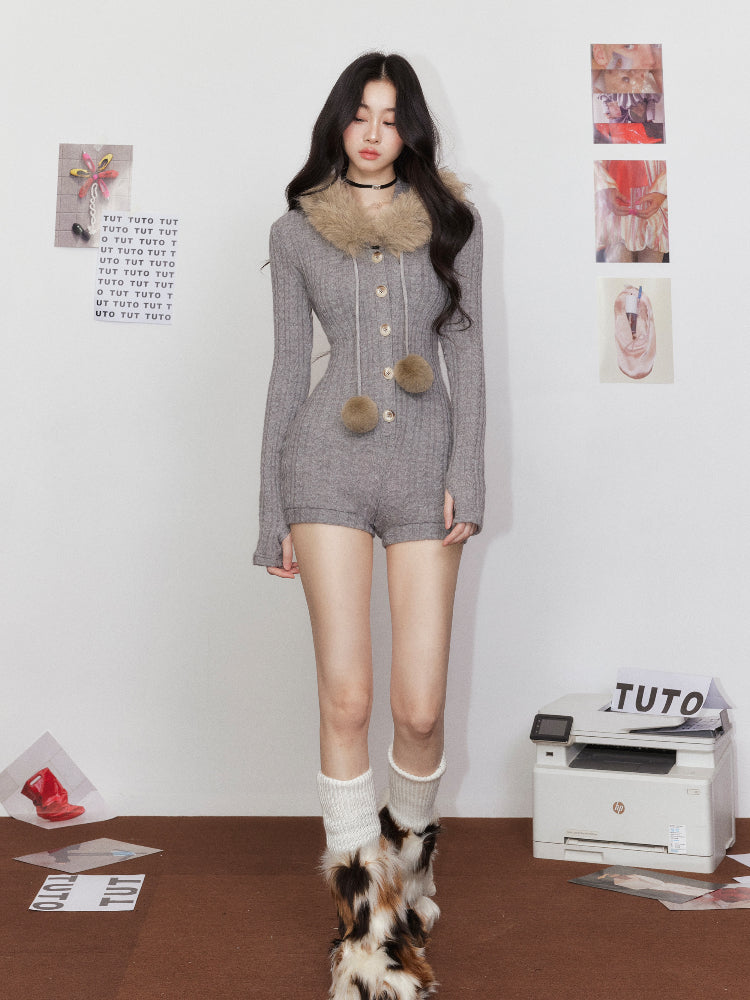 Removable Fur Collar Hooded Jumpsuit