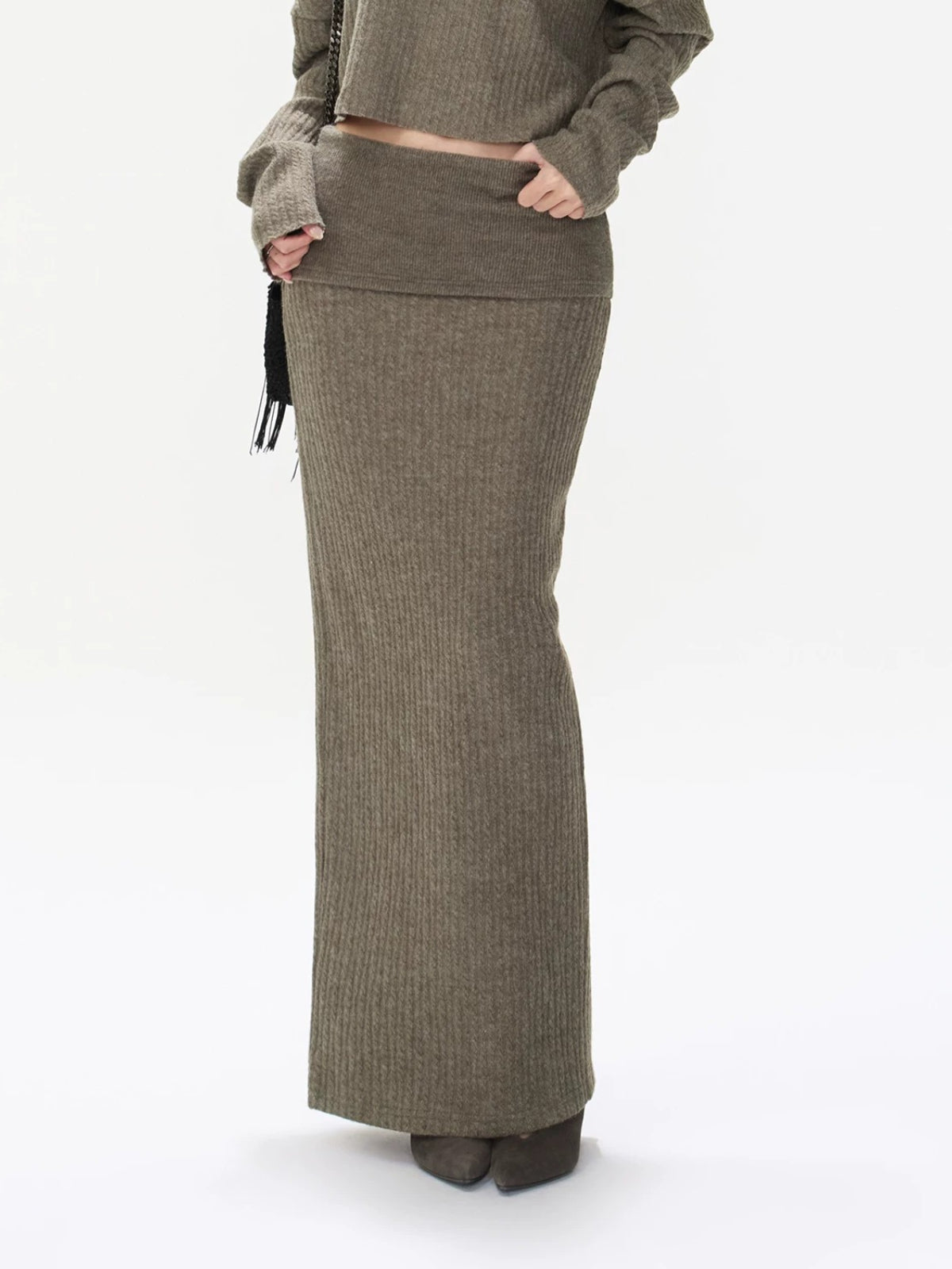 Asymmetric Ribbed Knit &amp; Maxi Skirt Set