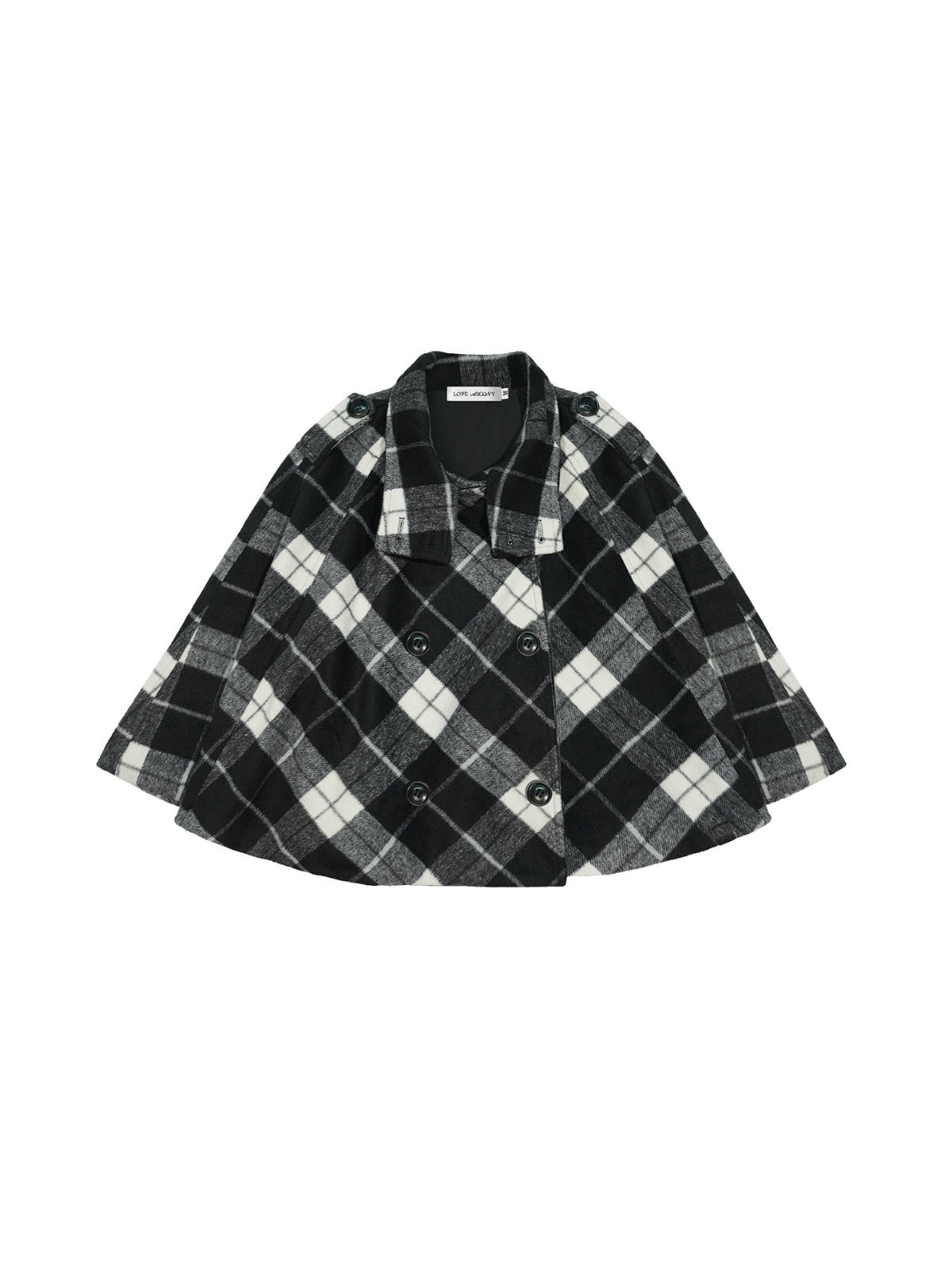 Checked Wool Blend Cape Coat