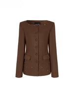 Brown Studded Suede Cinched Jacket