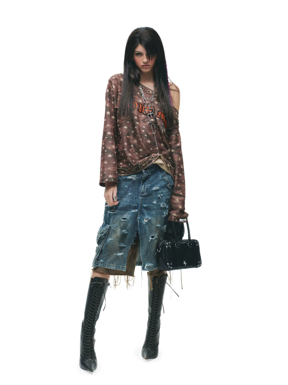 Distressed Gothic Eyelet Camo T-Shirt