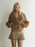 Double-Breasted Faux Suede Fur Jacket