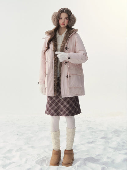 Plaid Pleat Floral Midi Skirt