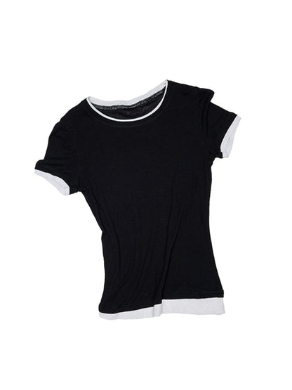Fake Two-piece Color-Blocking Slightly Sheer T-Shirt
