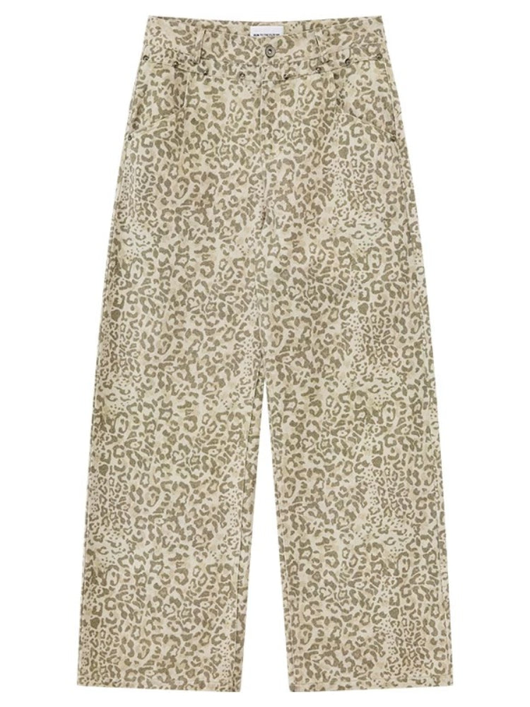 Studded Leopard Wide-Leg Pants
