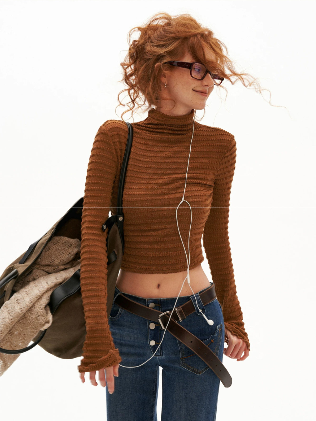 Mock Neck Cropped Long Sleeve Top