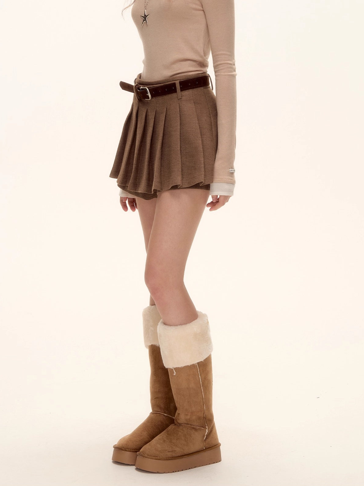 Belted Mohair Pleated Skort