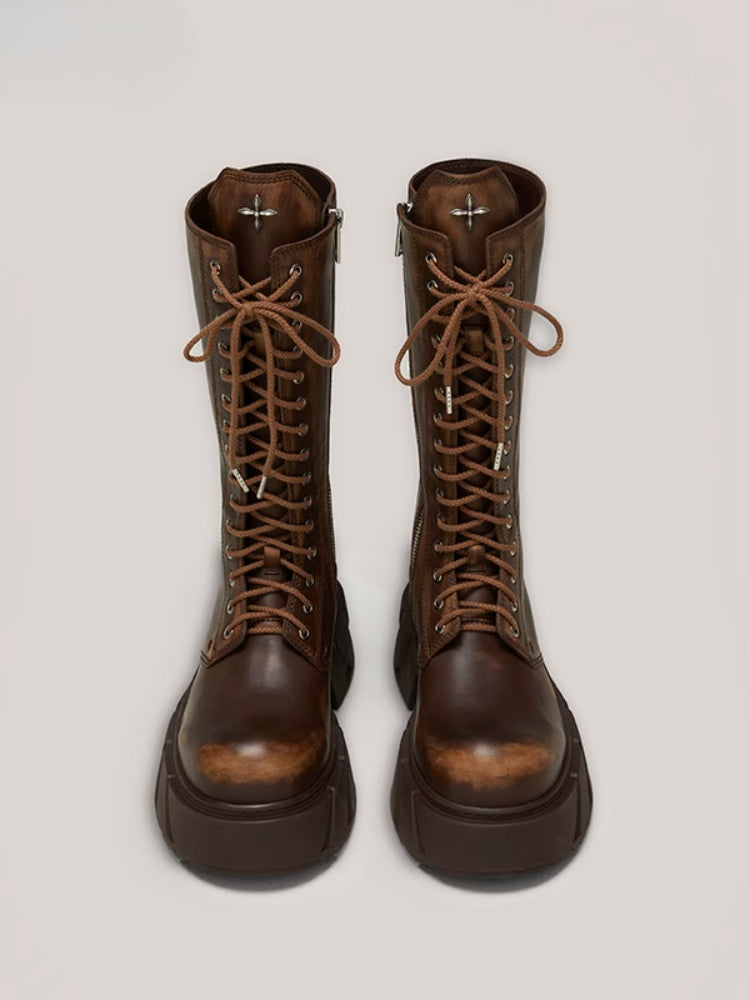 Future Mirage Leather Rider High Boots Ginger