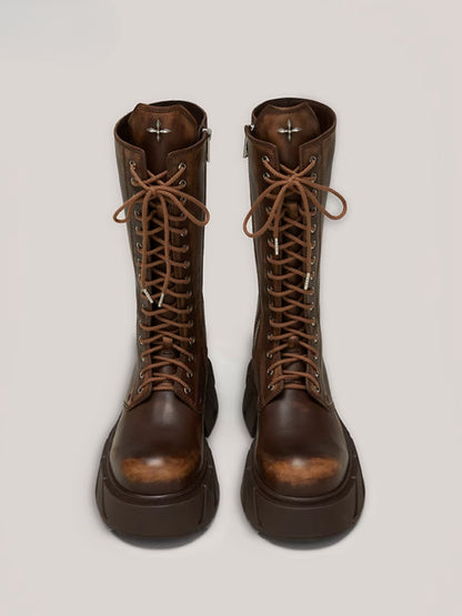Future Mirage Leather Rider High Boots Ginger