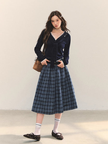 Lace-Trim Tie Knit Blouse