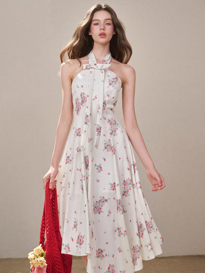Rose Pleats Halter Midi Dress