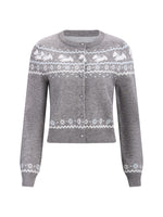 Gray Fair Isle Pattern Knit Cardigan