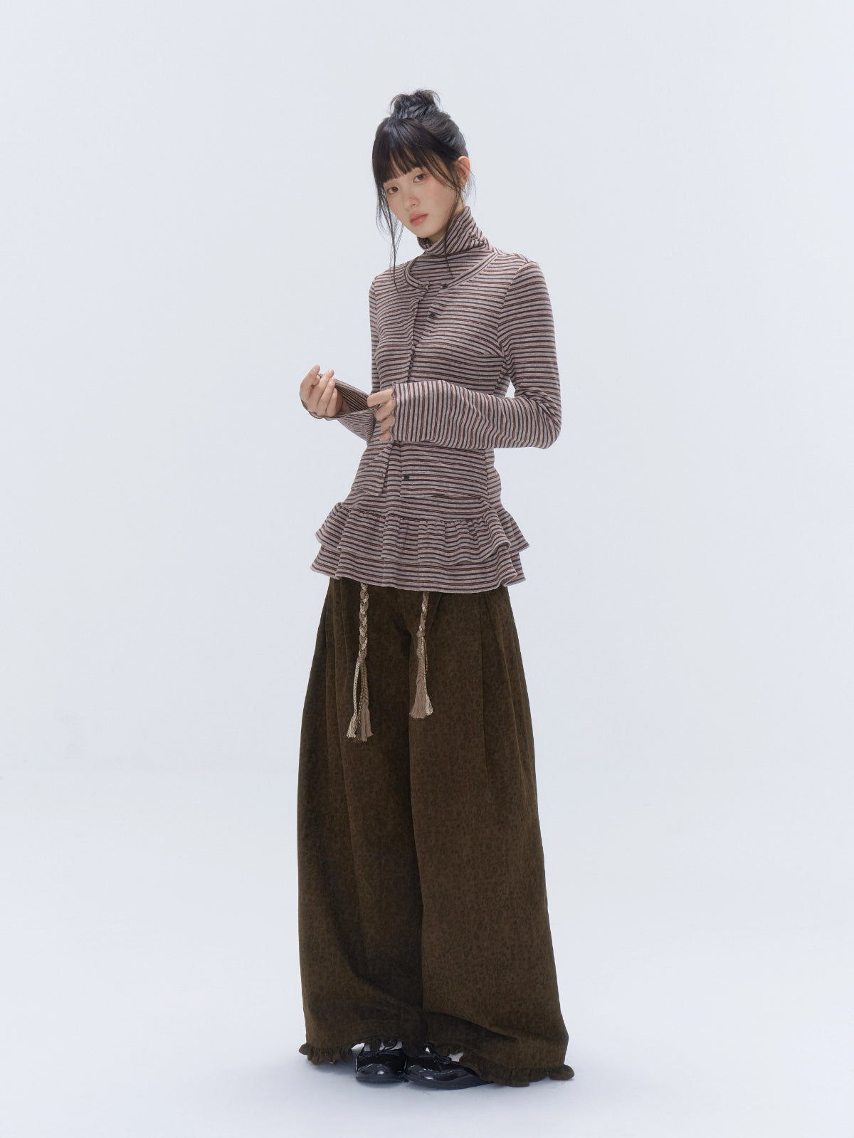 Ruffle Layered-Look Mock-Neck Top