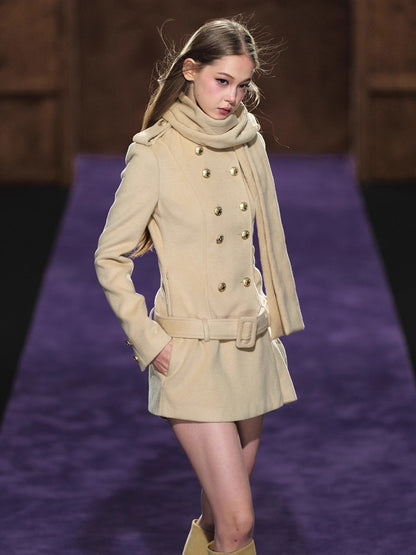 Wool Scarf-Collar Double-Breasted Dress