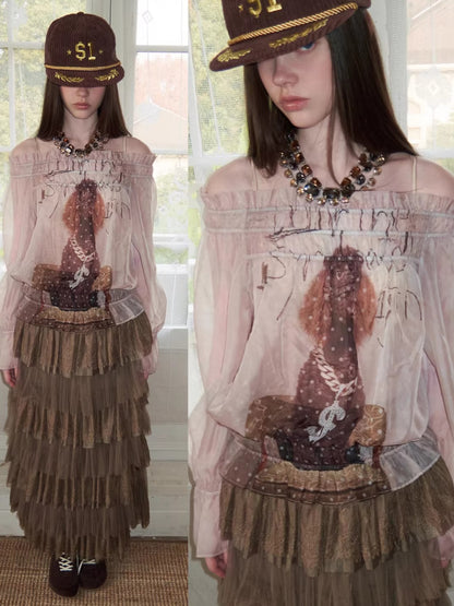 Off-Shoulder Chiffon Print Top