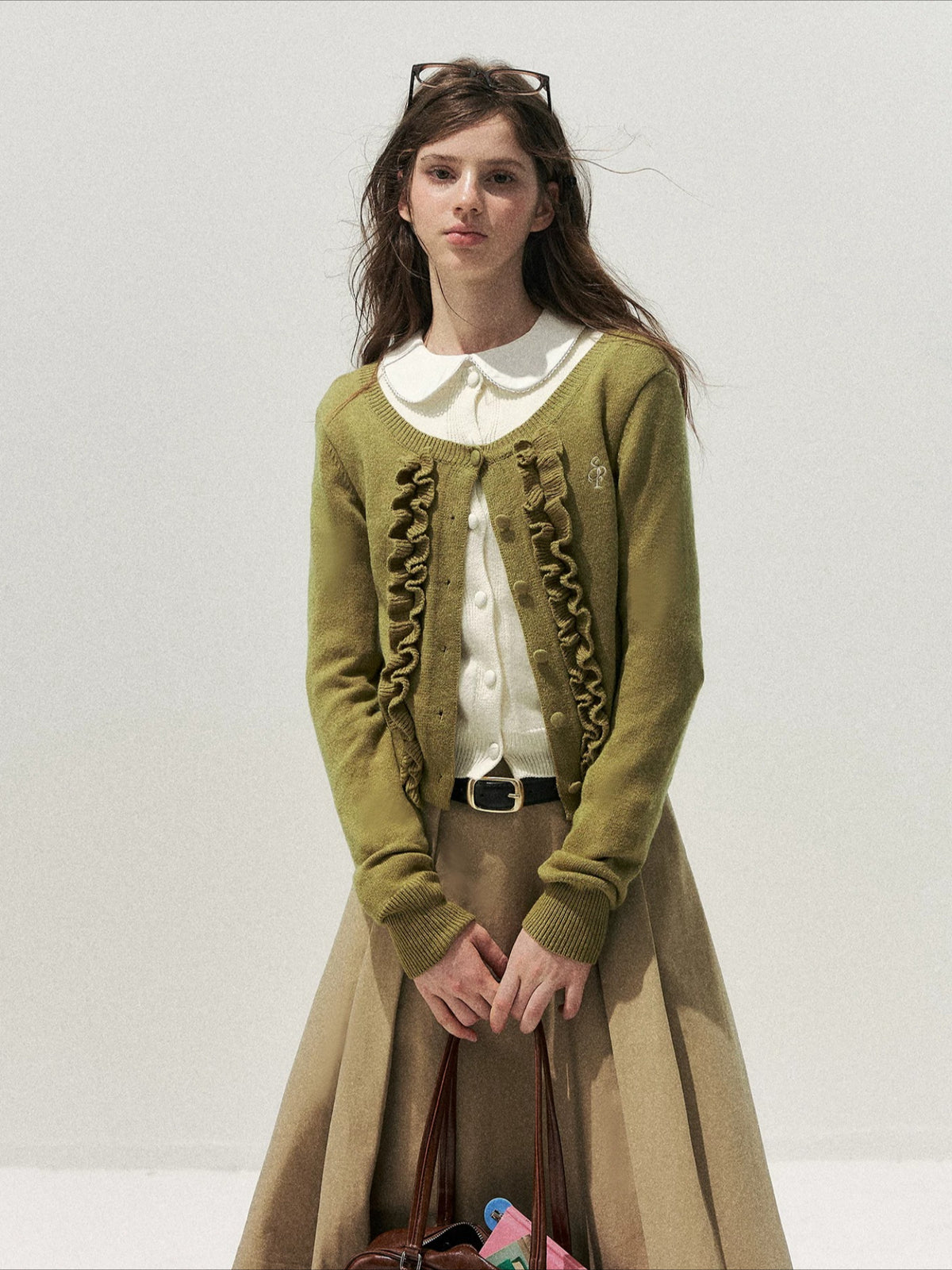 Ruffle Trim Vintage Knit Sweater