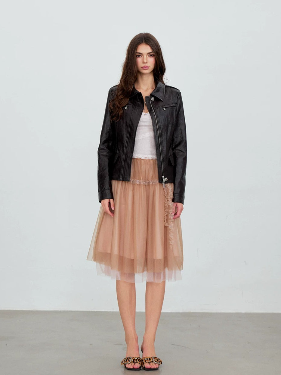 Lace Trim Tulle Skirt