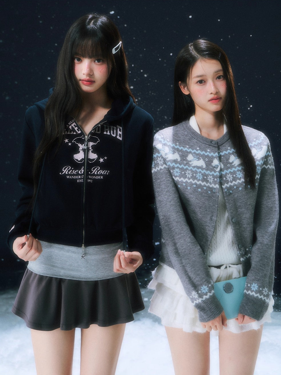 Gray Fair Isle Pattern Knit Cardigan