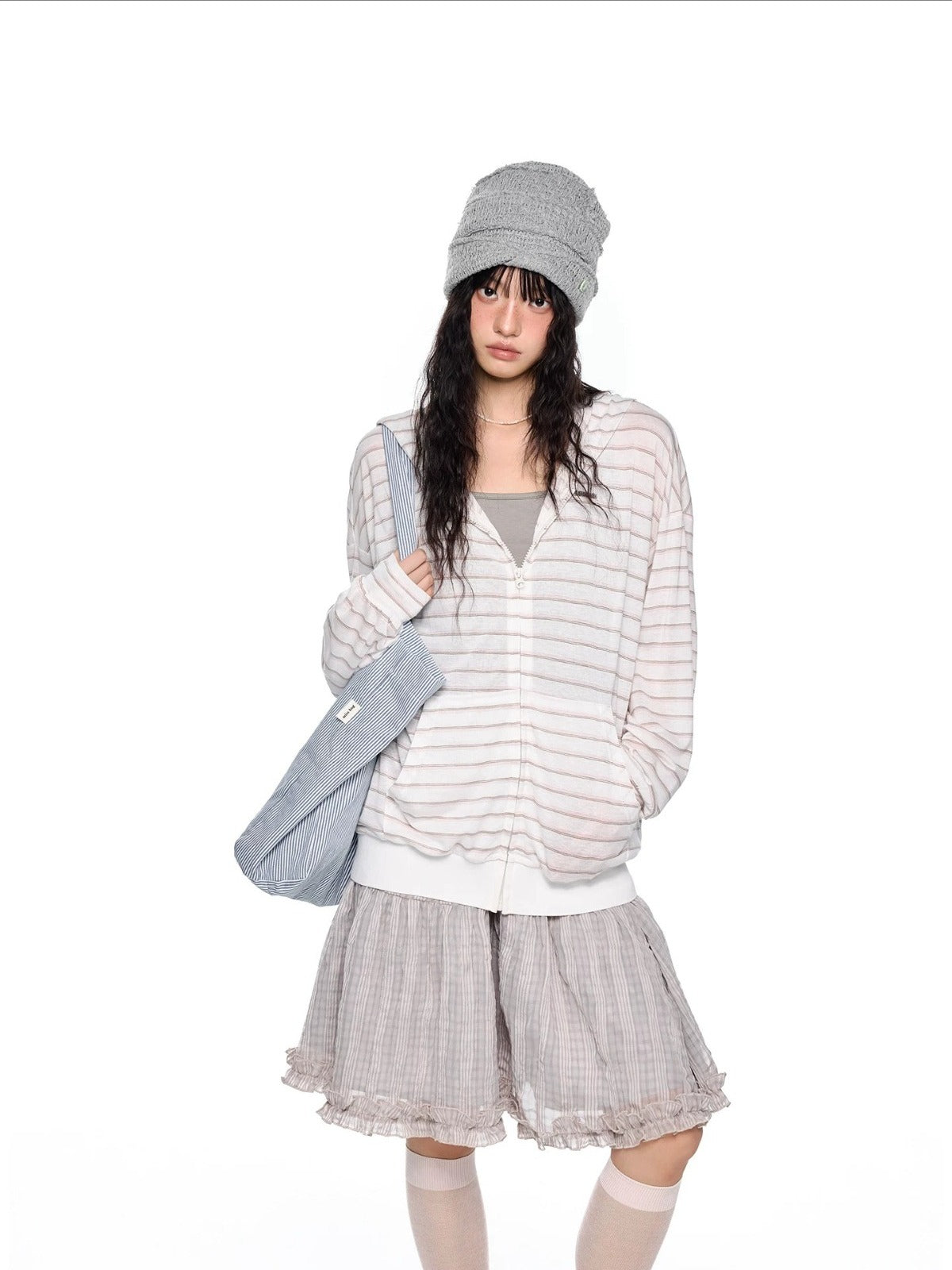 Striped Hooded Long Sleeve Top