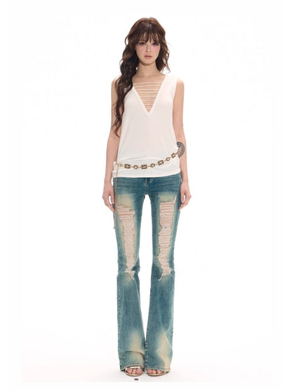 Deep V-neck Cutout Tank Top