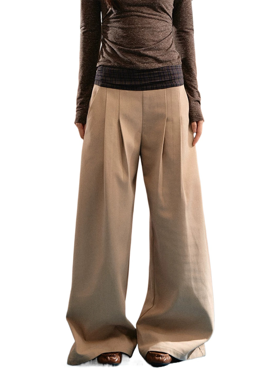 Contrast Waist Wide-Leg Trousers