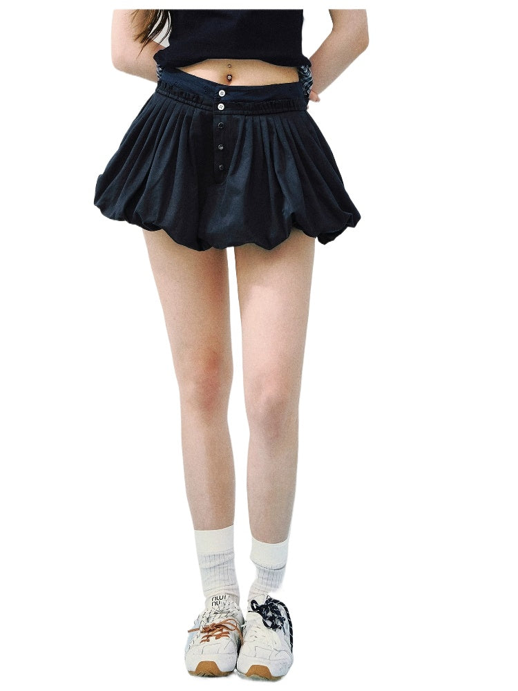 Navy Petal High-Waist Skirt