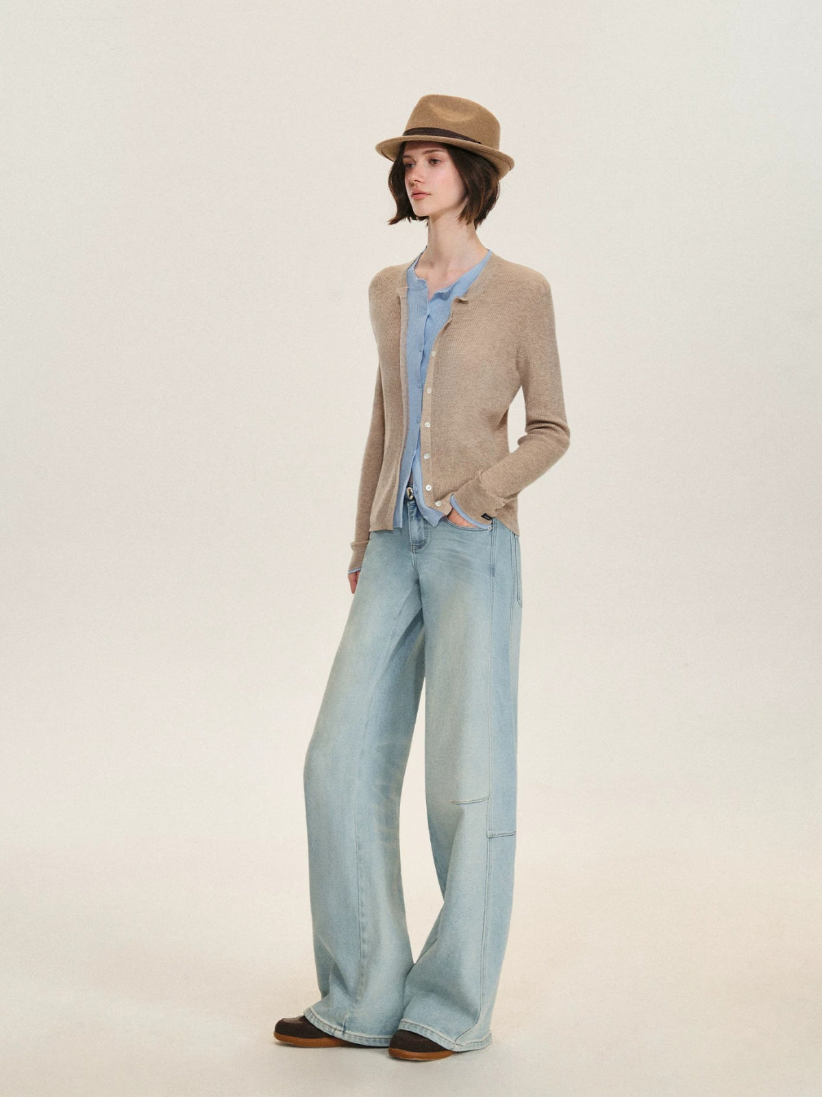 Contrast Layered Wool Blend Cardigan